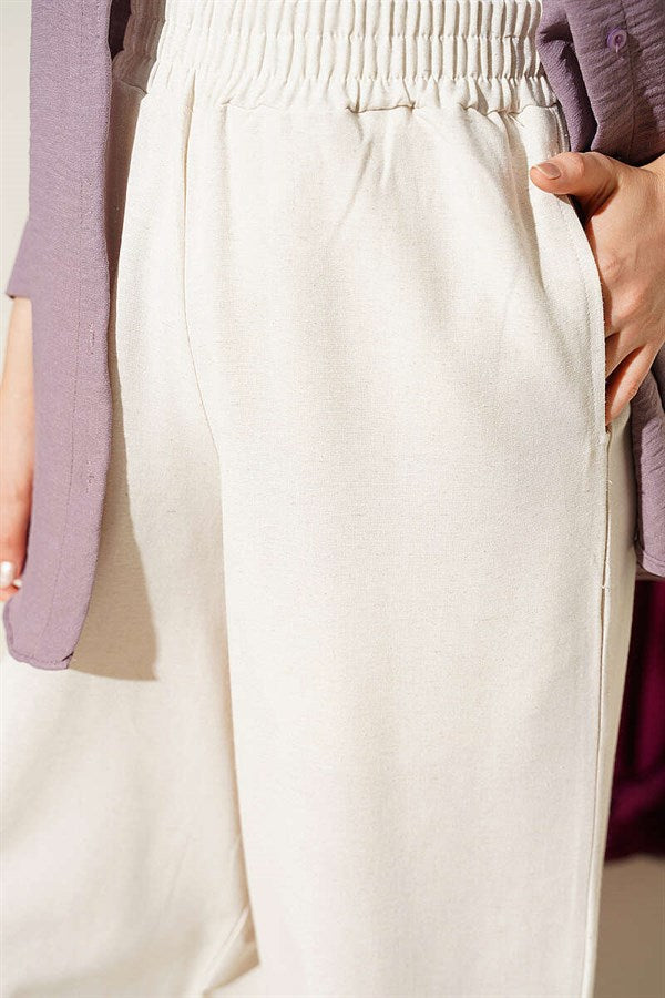 Linen Balloon Pants with Elastic Waistband Stone