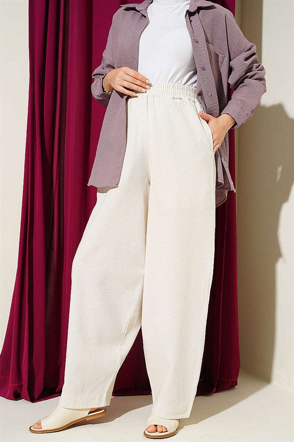 Linen Balloon Pants with Elastic Waistband Stone