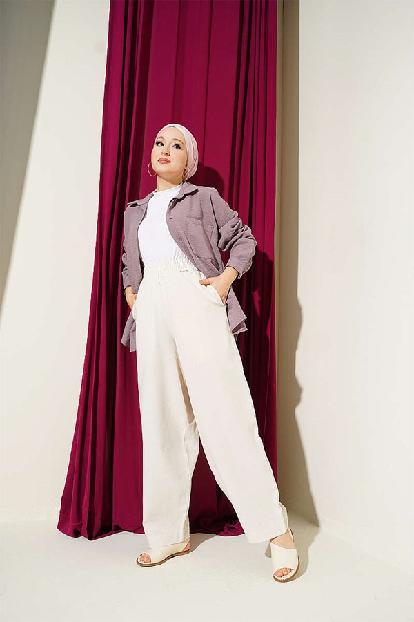 Linen Balloon Pants with Elastic Waistband Stone
