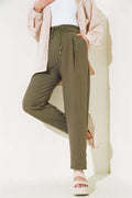 Elastic Waist Linen Trousers Khaki
