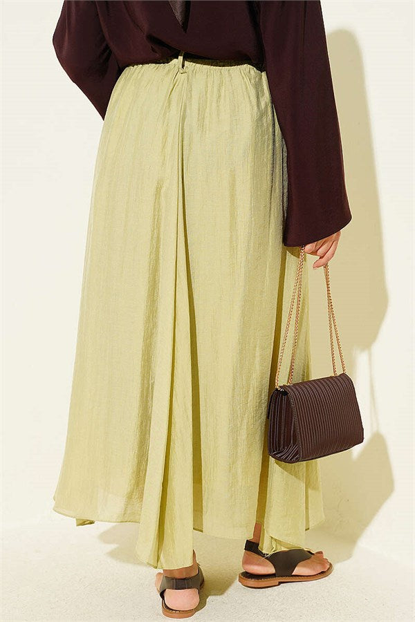 Elastic Waist Flared Skirt in Sage Green