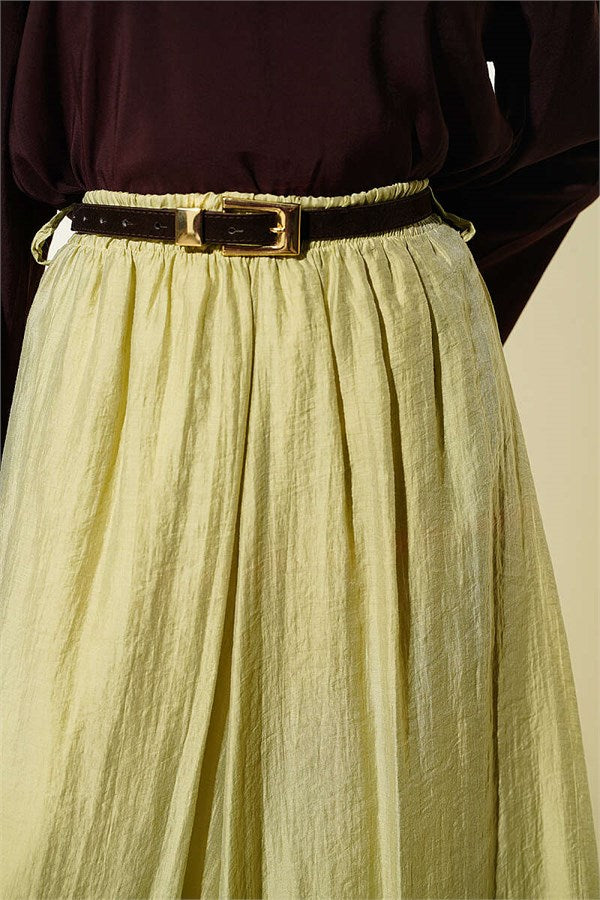 Elastic Waist Flared Skirt in Sage Green