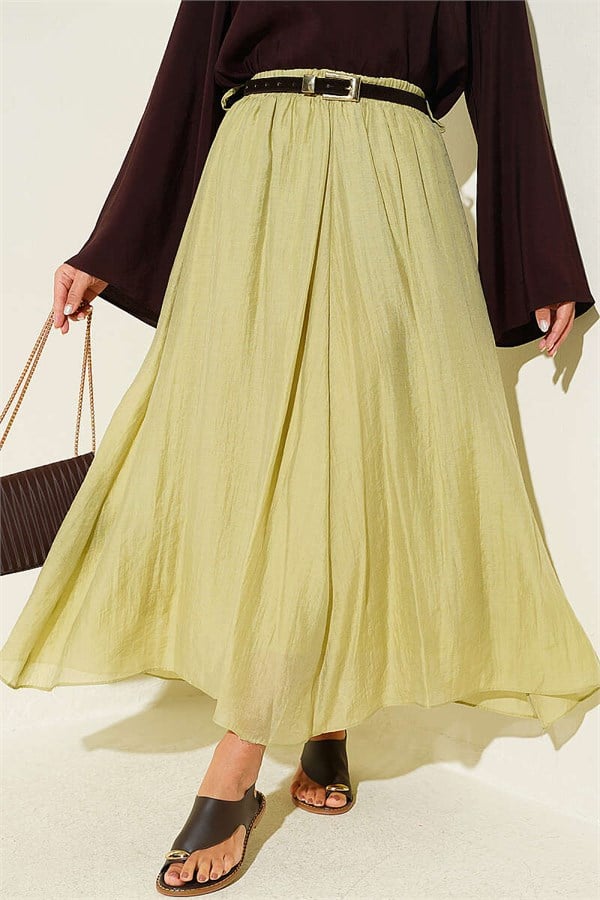 Elastic Waist Flared Skirt in Sage Green