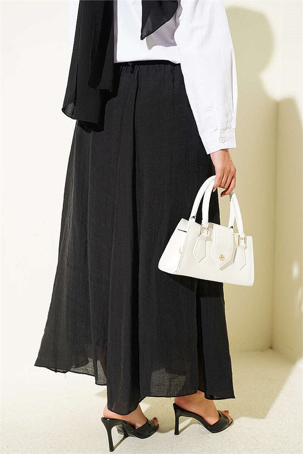 Black Flared Skirt with Elastic Waistband