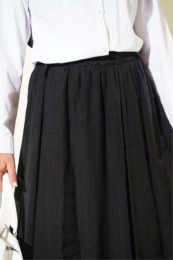 Black Flared Skirt with Elastic Waistband