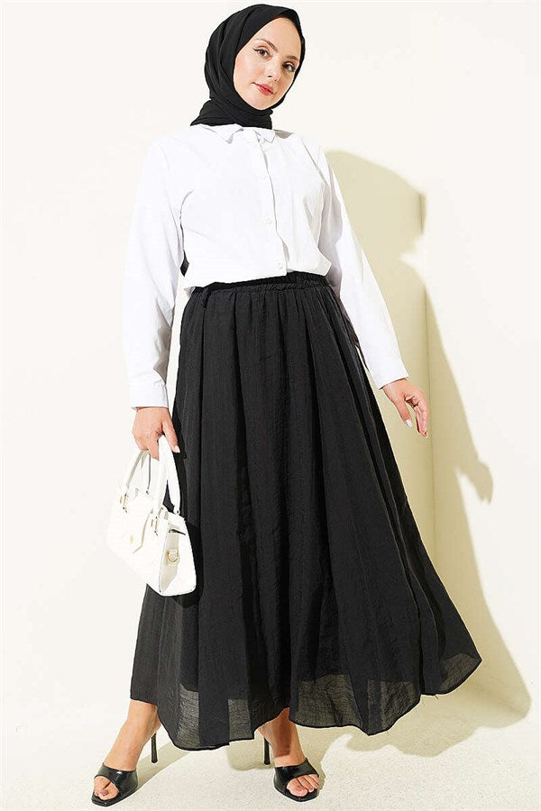 Black Flared Skirt with Elastic Waistband