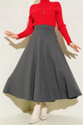 Elastic Waist Flared Cashmere Skirt in Smoke Color