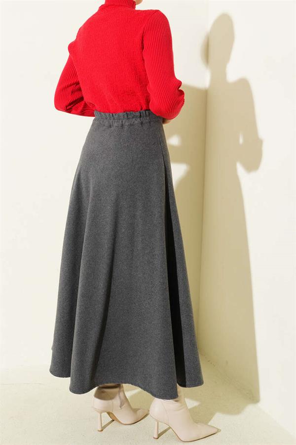 Elastic Waist Flared Cashmere Skirt in Smoke Color