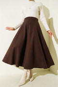 Elastic Waist Flared Cashmere Skirt Brown