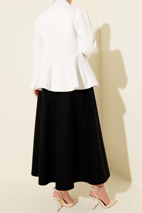 Elastic Waist Flared Cashmere Skirt Black
