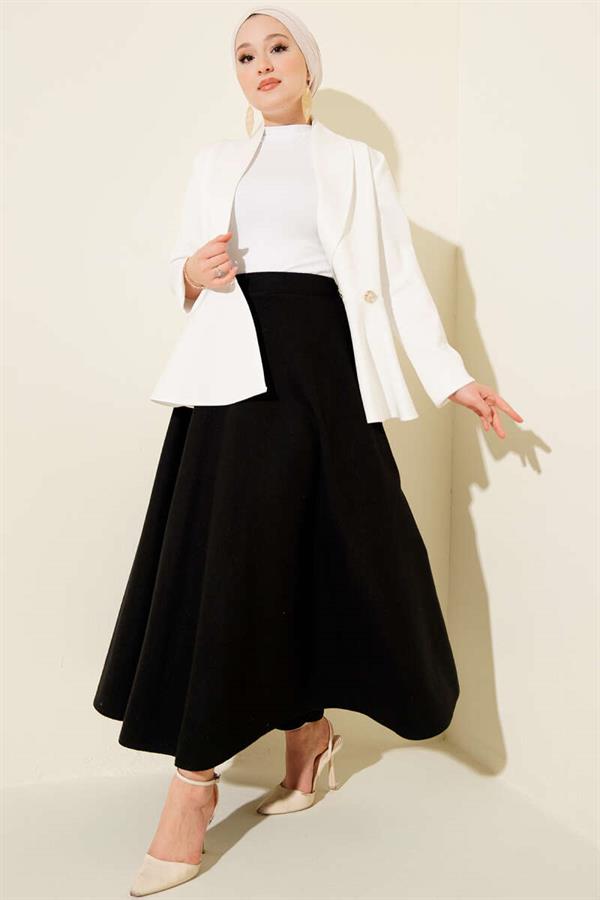 Elastic Waist Flared Cashmere Skirt Black