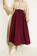 Burgundy Flared Poplin Skirt with Elastic Waistband