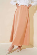 Elastic Waist Flared Satin Skirt Latte