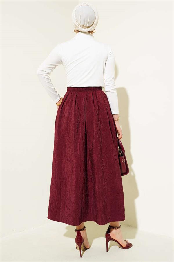 Elastic Waist Krash Pocket Skirt Claret Red
