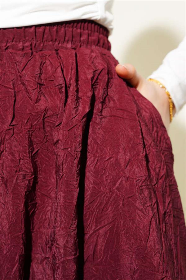 Elastic Waist Krash Pocket Skirt Claret Red