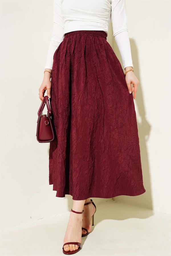 Elastic Waist Krash Pocket Skirt Claret Red
