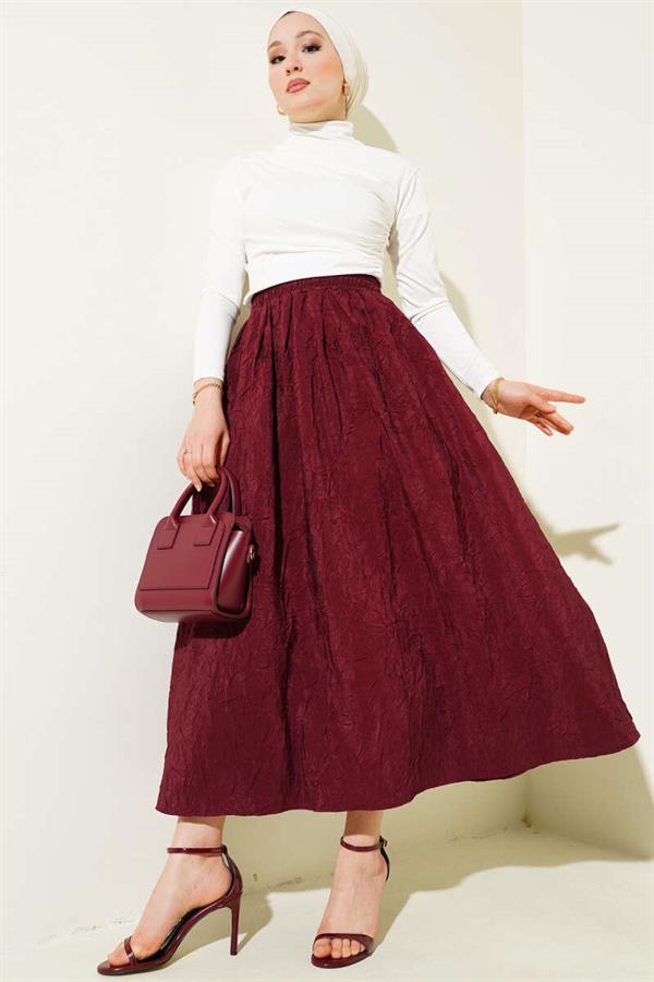Elastic Waist Krash Pocket Skirt Claret Red