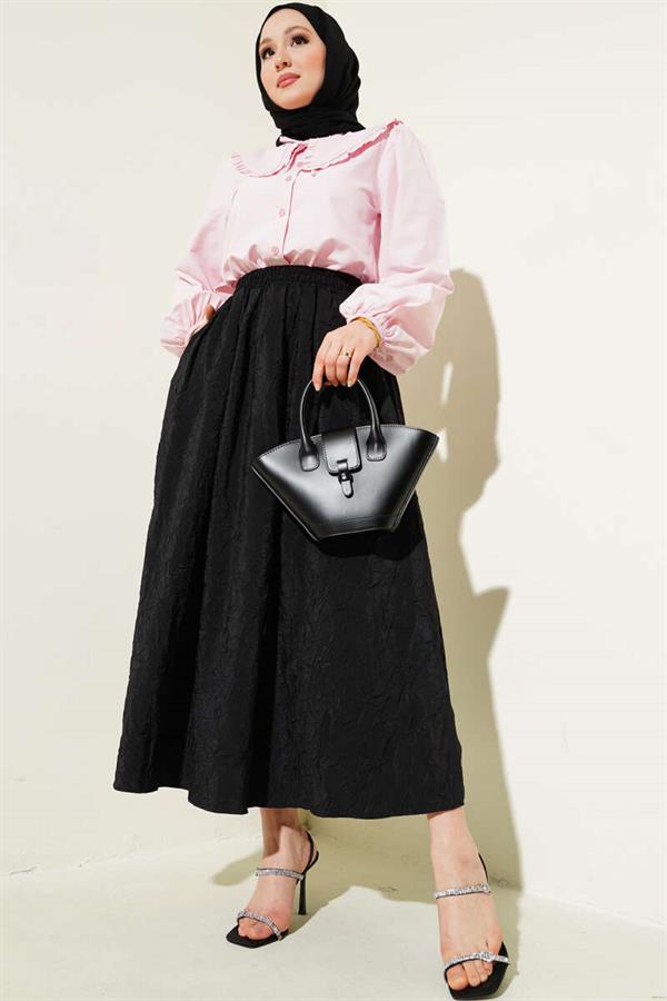 Elastic Waist Krash Pocket Skirt Black