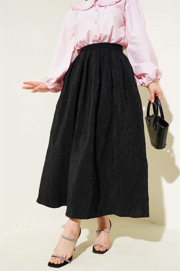 Elastic Waist Krash Pocket Skirt Black