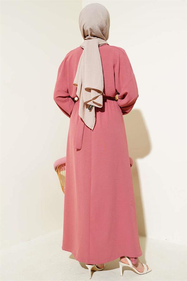 Elastic Waist Belted Aerobin Dress Dusty Rose