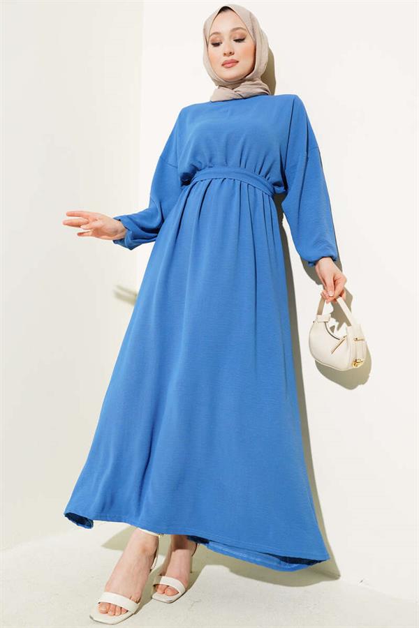 Aerobin Dress with Elastic Waist Belt and Indigo