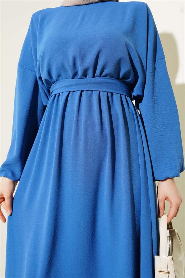 Aerobin Dress with Elastic Waist Belt and Indigo