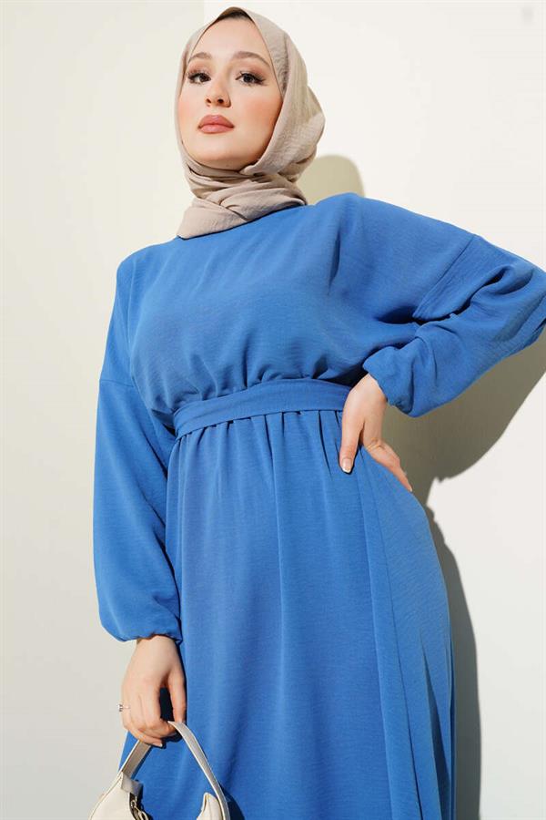 Aerobin Dress with Elastic Waist Belt and Indigo
