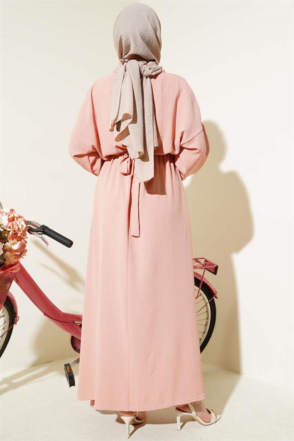 Elastic Waist Belted Aerobin Dress Powder