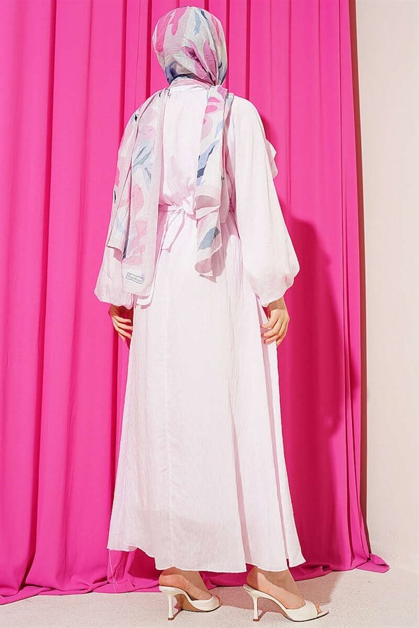 Pink Dress with Elastic Waistband and Ruffles