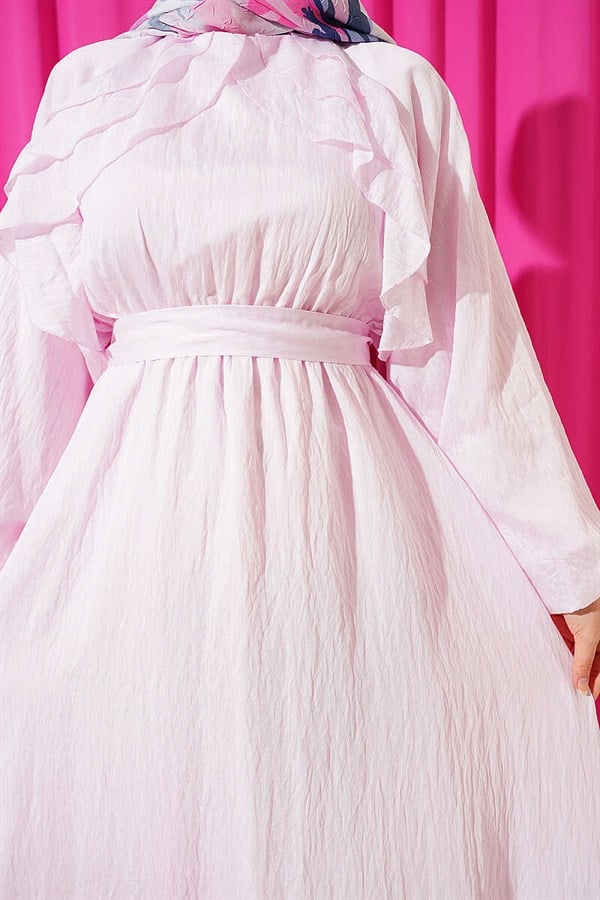Pink Dress with Elastic Waistband and Ruffles