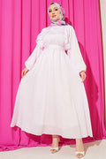 Pink Dress with Elastic Waistband and Ruffles