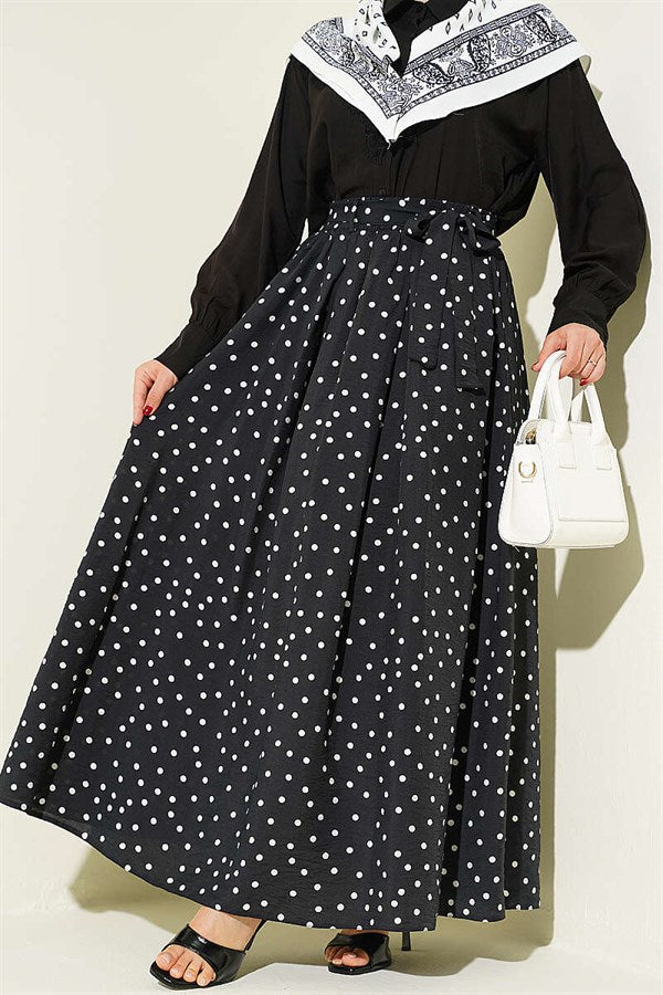 Black Polka Dot Skirt with Elastic Waistband
