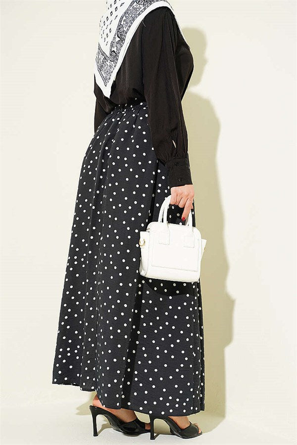 Black Polka Dot Skirt with Elastic Waistband