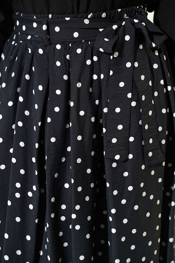 Black Polka Dot Skirt with Elastic Waistband