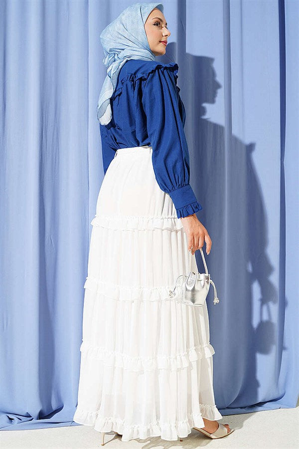 Chiffon Skirt with Elastic Waistband, Ecru
