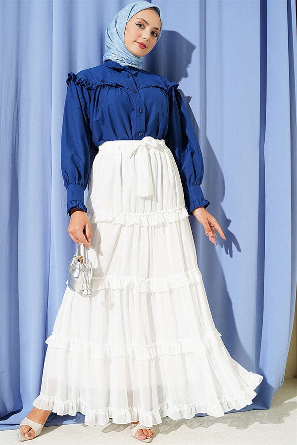 Chiffon Skirt with Elastic Waistband, Ecru