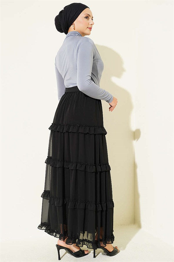Black Chiffon Skirt with Elastic Waistband