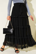 Black Chiffon Skirt with Elastic Waistband