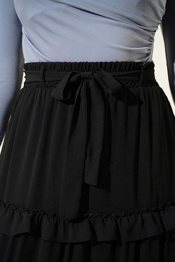 Black Chiffon Skirt with Elastic Waistband