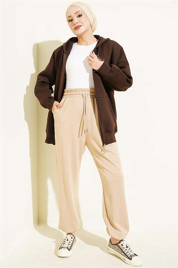 Loisha Trousers with Elastic Waistband, Beige
