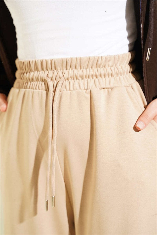 Loisha Trousers with Elastic Waistband, Beige