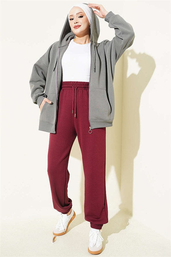 Loisha Trousers with Elastic Waistband, Burgundy