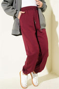 Loisha Trousers with Elastic Waistband, Burgundy