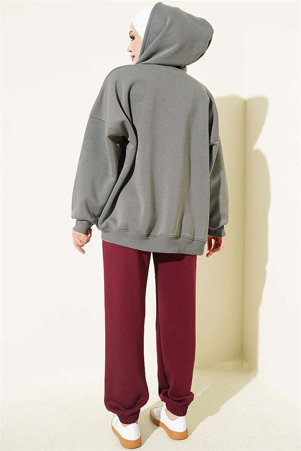 Loisha Trousers with Elastic Waistband, Burgundy