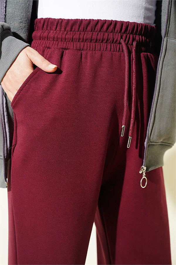 Loisha Trousers with Elastic Waistband, Burgundy