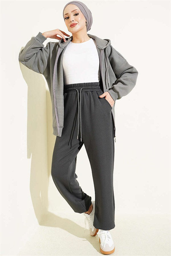Loisha Trousers with Elastic Waistband, Smoke Grey