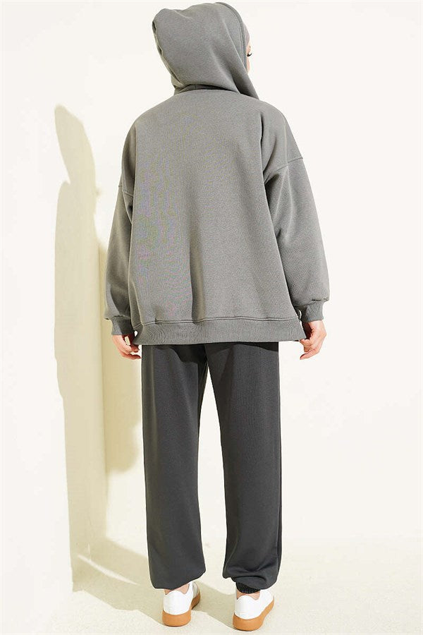 Loisha Trousers with Elastic Waistband, Smoke Grey