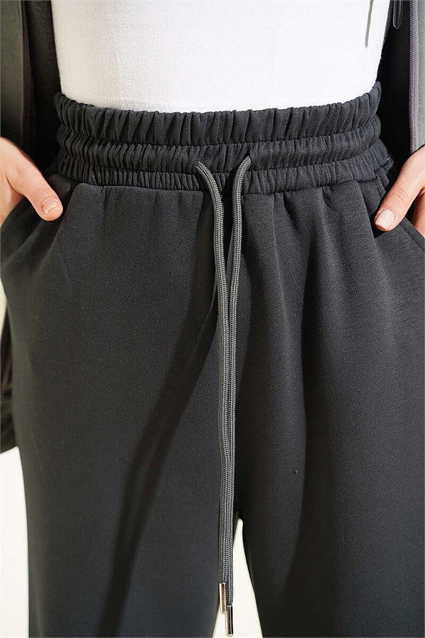 Loisha Trousers with Elastic Waistband, Smoke Grey