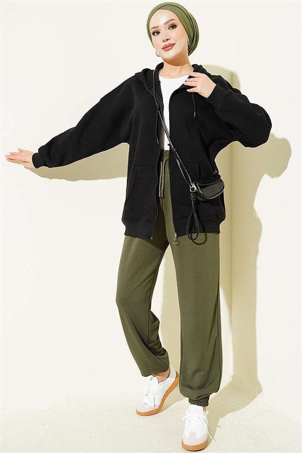 Loisha Trousers with Elastic Waistband, Khaki