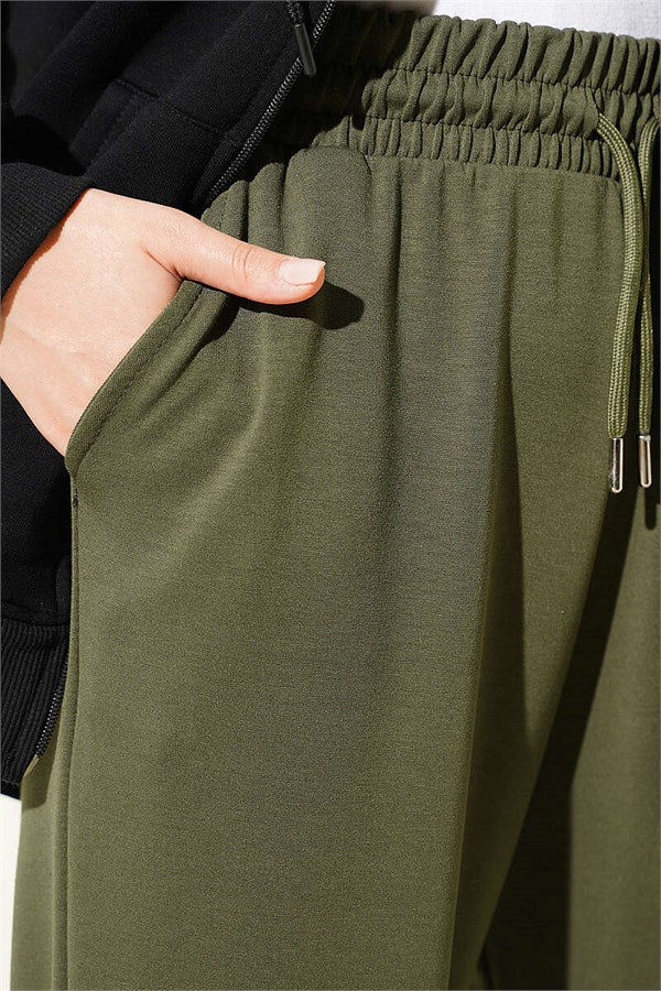 Loisha Trousers with Elastic Waistband, Khaki